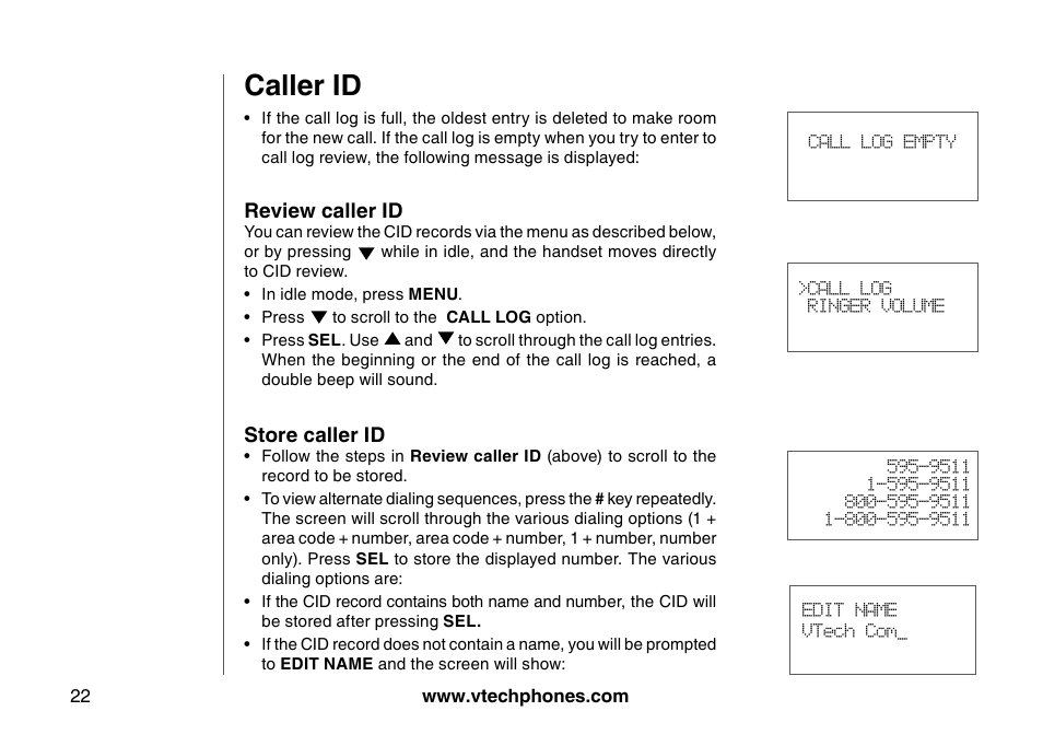 Caller id | VTech I6725 User Manual | Page 22 / 44
