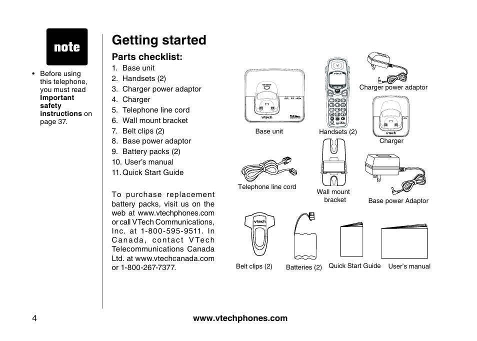 Getting started | VTech I6725 User Manual | Page 4 / 44