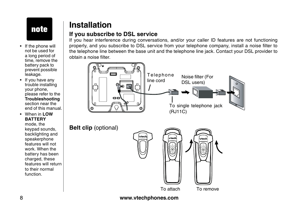 Installation | VTech I6725 User Manual | Page 8 / 44