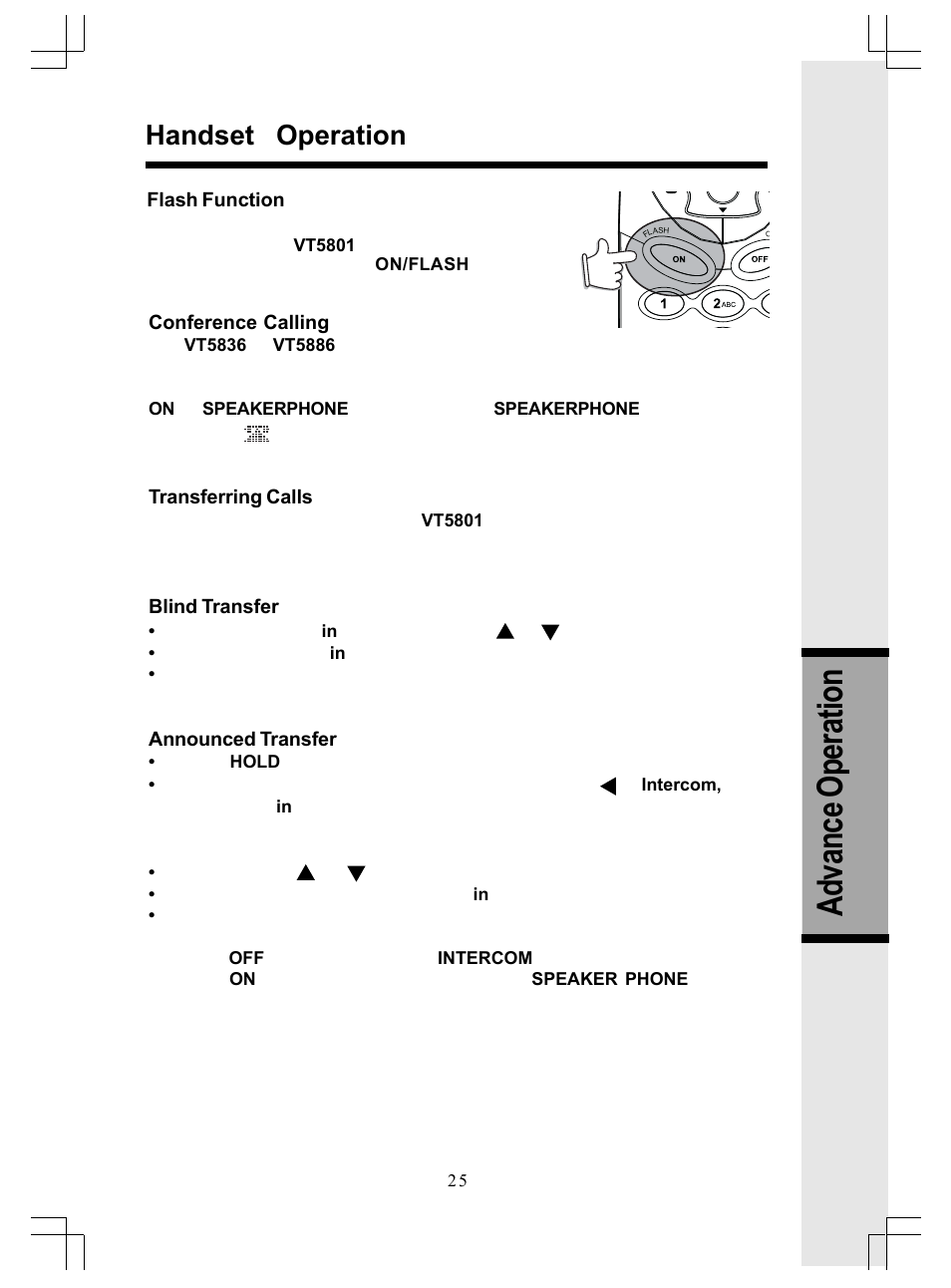 Advance operation, Handset operation | VTech GiGA5.8x VT5886 User Manual | Page 25 / 33