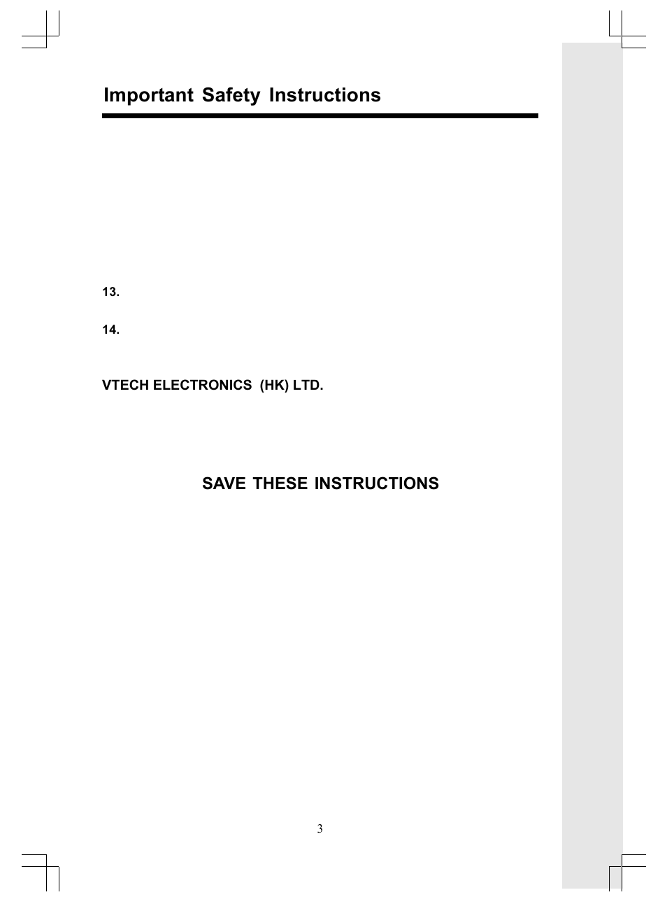Important safety instructions, Save these instructions | VTech GiGA5.8x VT5886 User Manual | Page 3 / 33