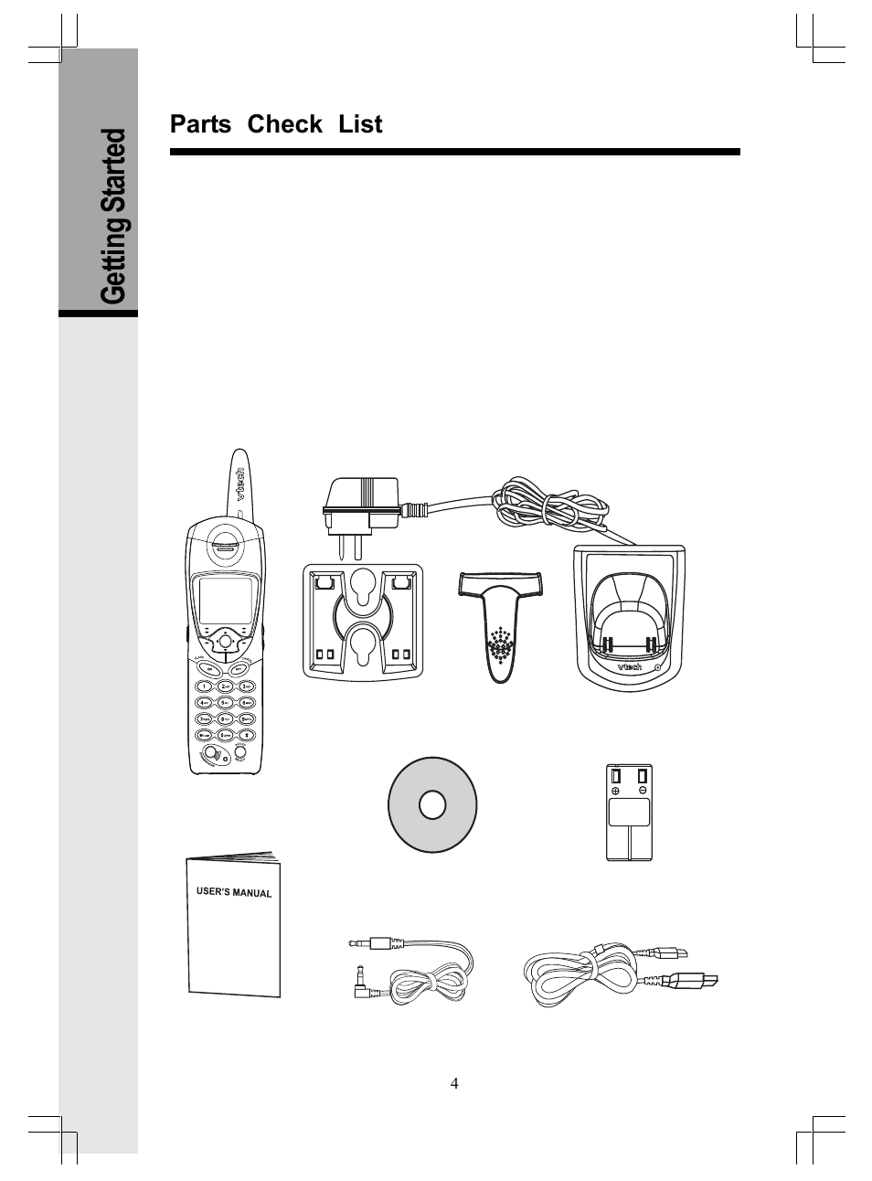 Getting s tarted, Parts check list | VTech GiGA5.8x VT5886 User Manual | Page 4 / 33