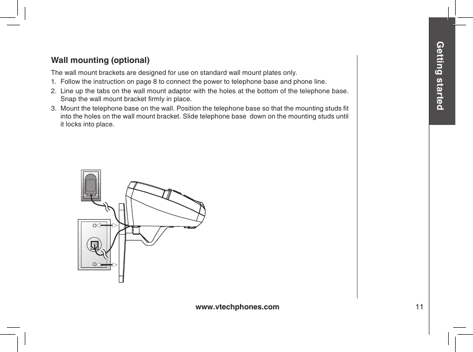 Wall mounting (optional) | VTech MI6895 User Manual | Page 11 / 63