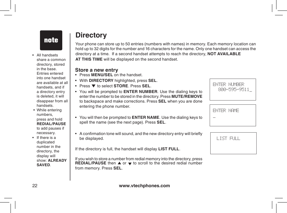 Directory | VTech MI6895 User Manual | Page 22 / 63