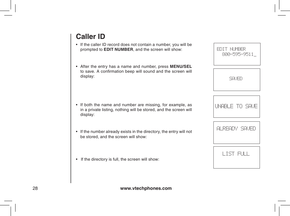 Caller id | VTech MI6895 User Manual | Page 28 / 63