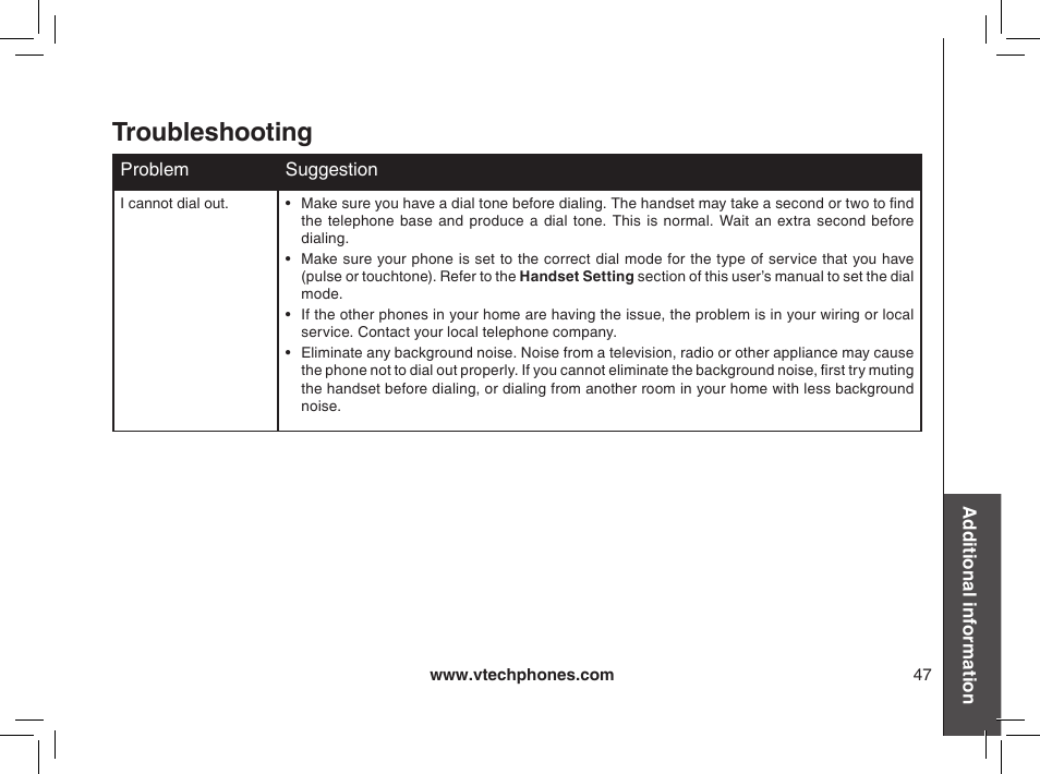 Troubleshooting | VTech MI6895 User Manual | Page 47 / 63