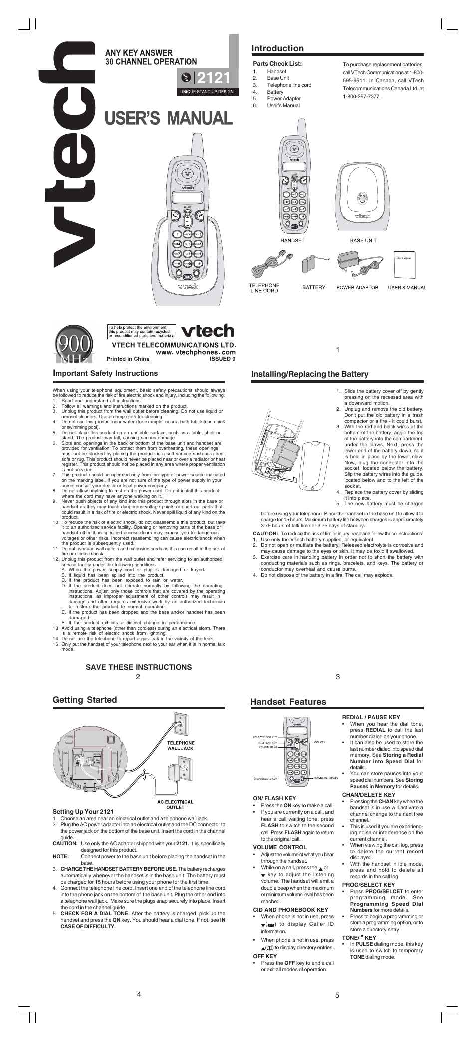 VTech 2121 User Manual | 5 pages