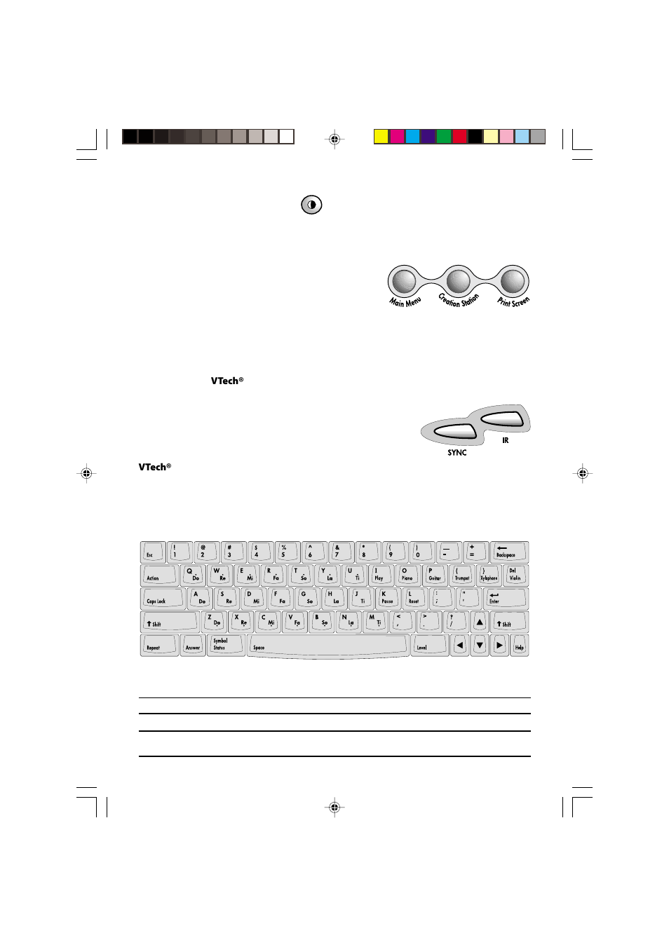 Keyboard description, Contrast control button, Main menu button | Creation station button, Print screen button, Sync button, Ir button, Function keys | VTech SkillStarter Notebook User Manual | Page 11 / 26