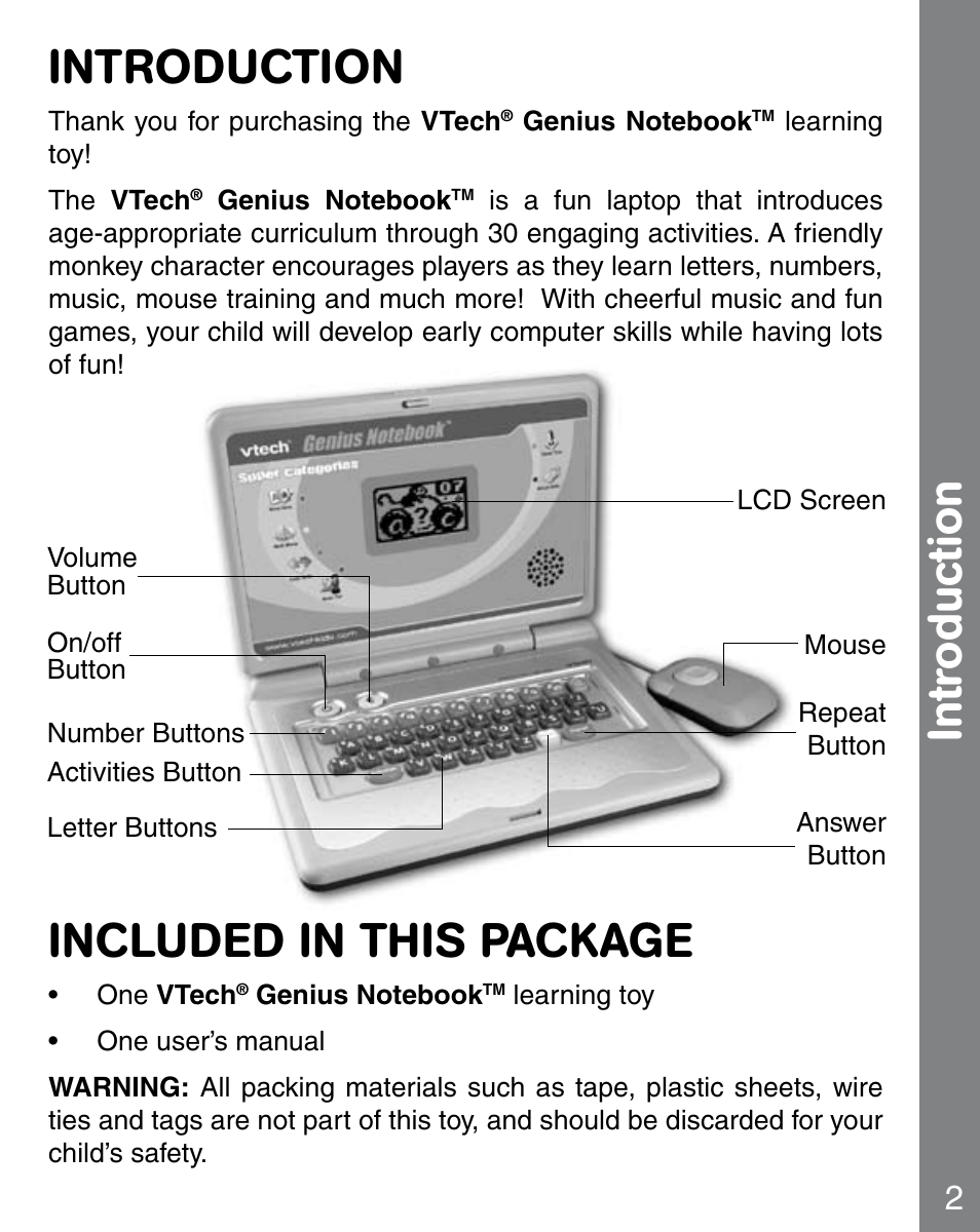 Introduction, Included in this package, Intr oduction | VTech 91-02241-000 User Manual | Page 3 / 15