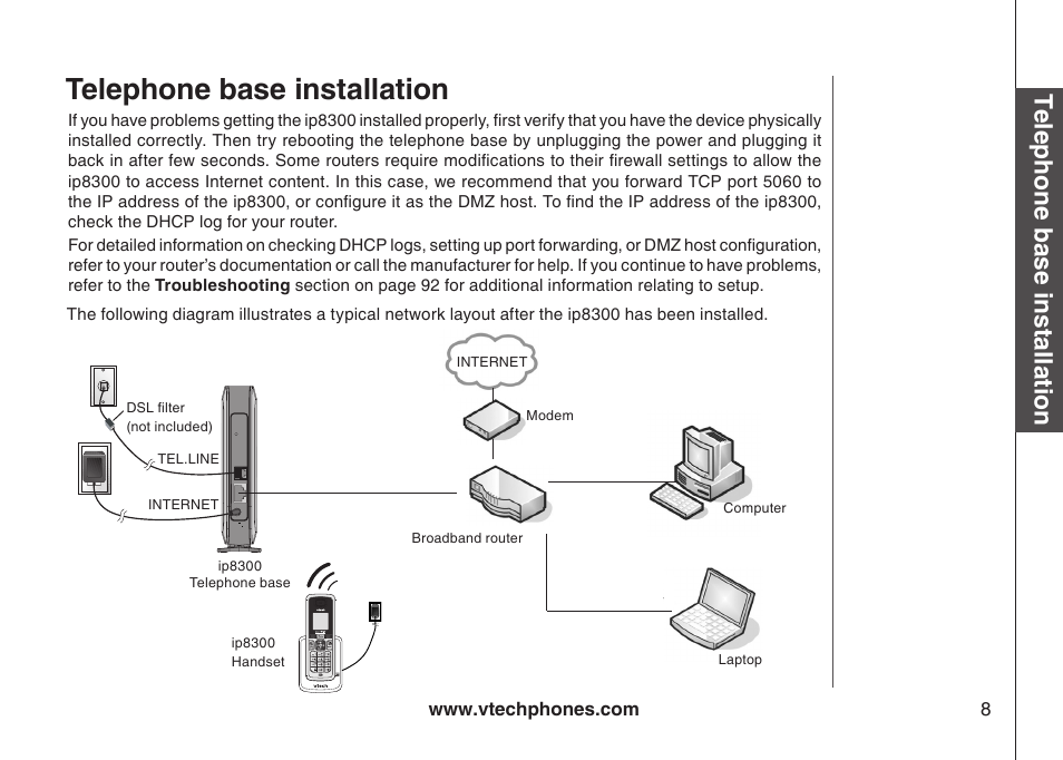 Telephone base installation | VTech IP8300 User Manual | Page 13 / 118