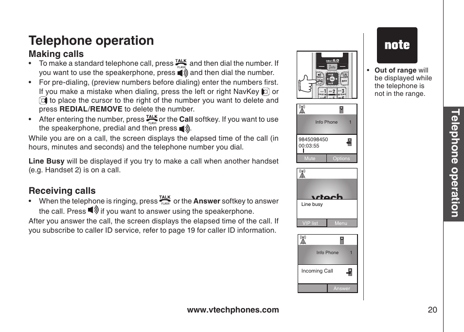 Telephone operation, Making calls, Receiving calls | VTech IP8300 User Manual | Page 25 / 118