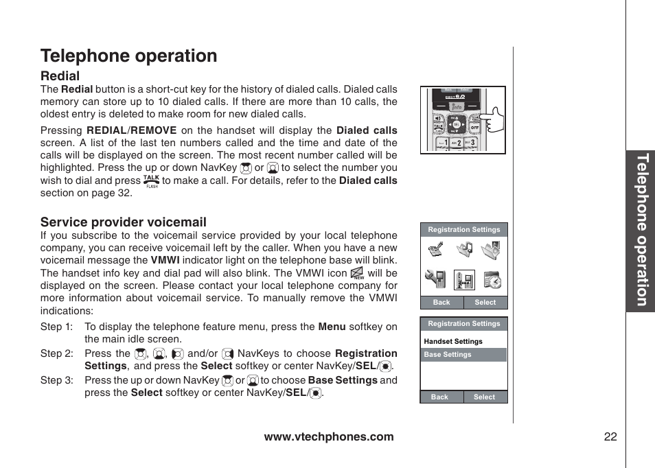 Telephone operation, Redial, Service provider voicemail | VTech IP8300 User Manual | Page 27 / 118