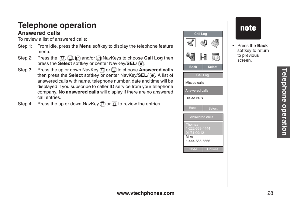 Telephone operation, Answered calls | VTech IP8300 User Manual | Page 33 / 118