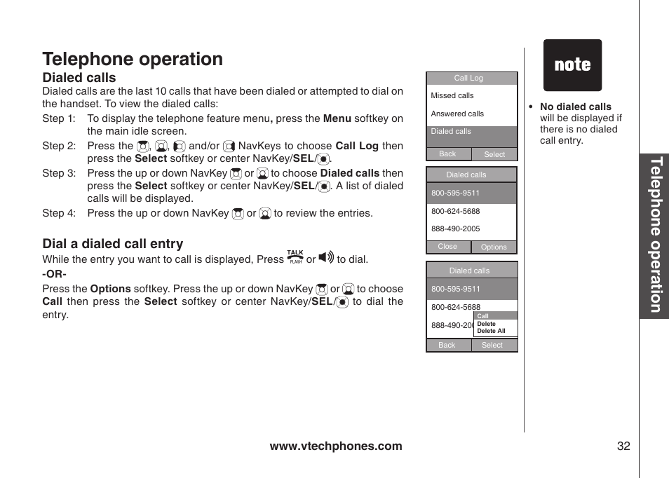 Telephone operation, Dialed calls, Dial a dialed call entry | VTech IP8300 User Manual | Page 37 / 118