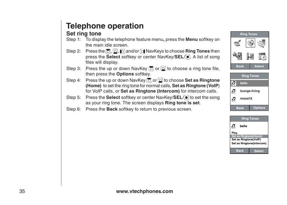 Telephone operation, Set ring tone | VTech IP8300 User Manual | Page 40 / 118