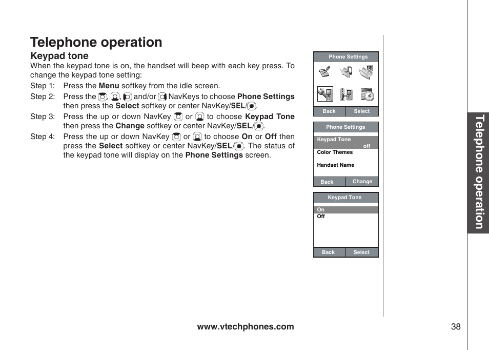 Telephone operation, Keypad tone | VTech IP8300 User Manual | Page 43 / 118
