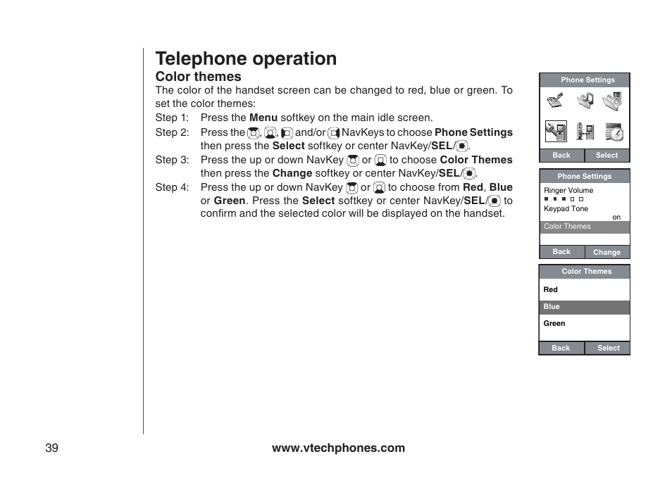 Telephone operation, Color themes | VTech IP8300 User Manual | Page 44 / 118