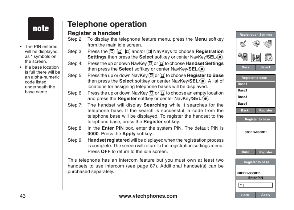 Telephone operation, Register a handset | VTech IP8300 User Manual | Page 48 / 118