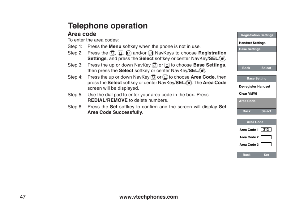 Telephone operation, Area code | VTech IP8300 User Manual | Page 52 / 118