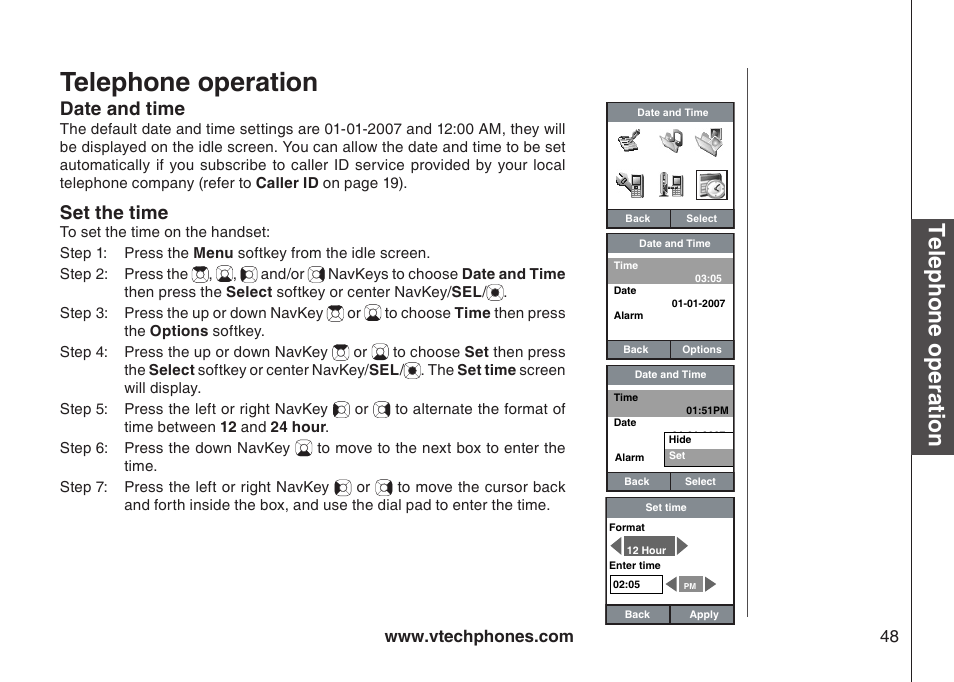 Telephone operation, Date and time, Set the time | VTech IP8300 User Manual | Page 53 / 118