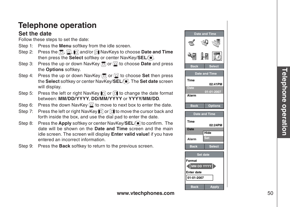 Telephone operation, Set the date | VTech IP8300 User Manual | Page 55 / 118