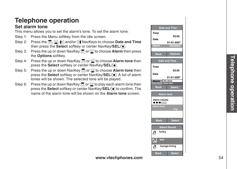 Telephone operation, Set alarm tone | VTech IP8300 User Manual | Page 59 / 118