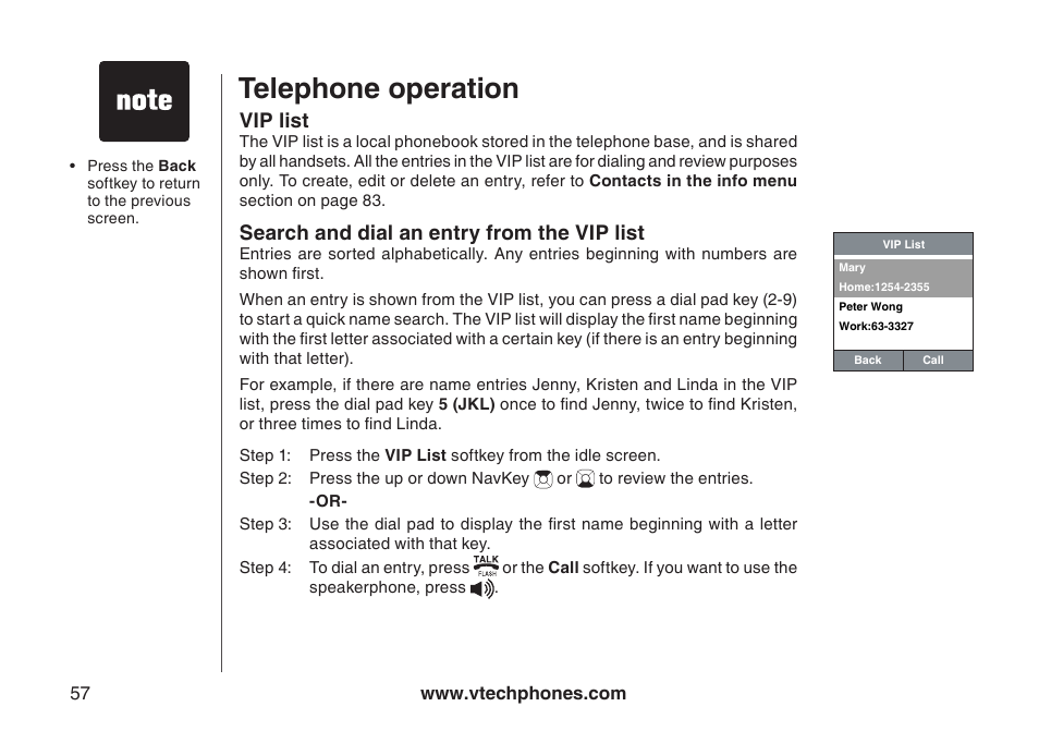 Telephone operation | VTech IP8300 User Manual | Page 62 / 118