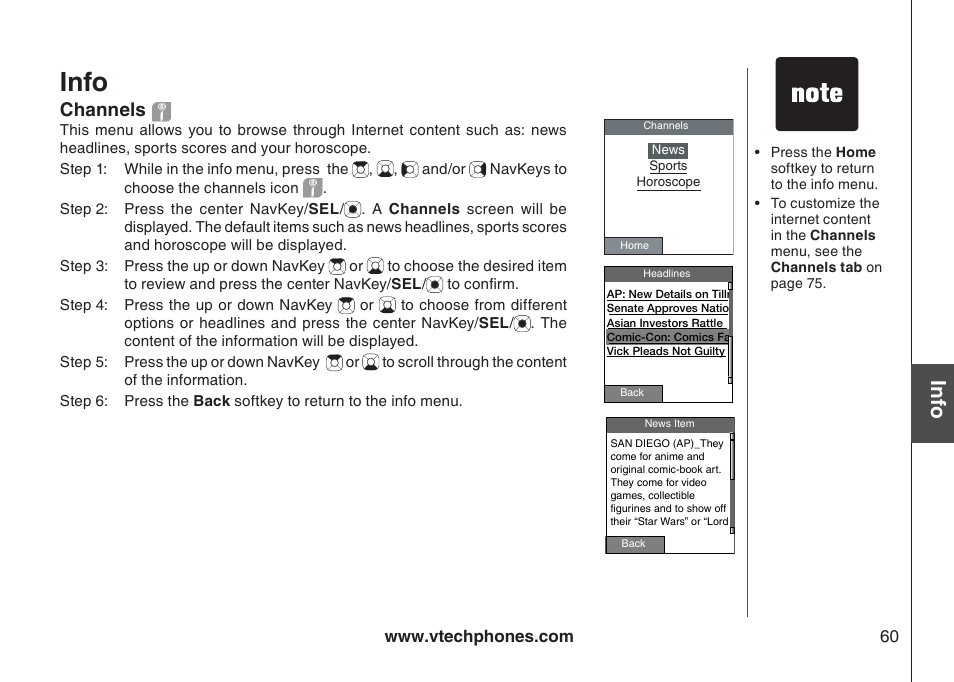 Info, Channels | VTech IP8300 User Manual | Page 65 / 118