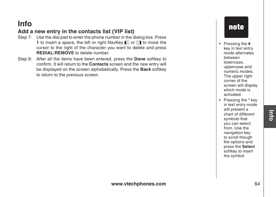 Info | VTech IP8300 User Manual | Page 69 / 118