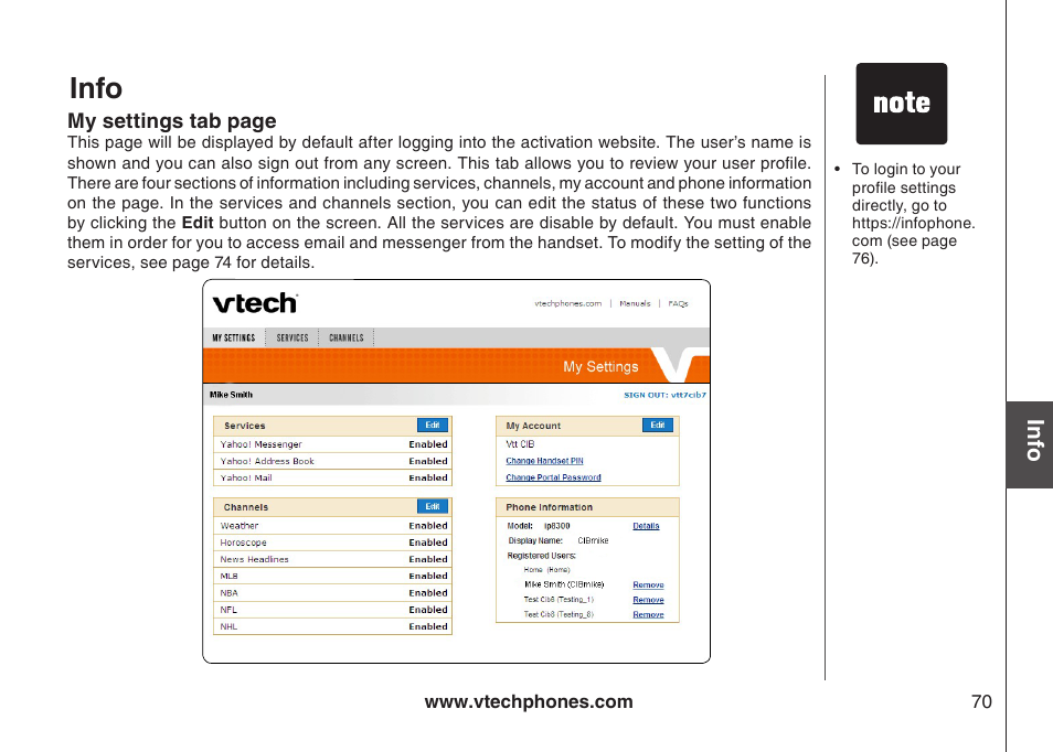 Info | VTech IP8300 User Manual | Page 75 / 118