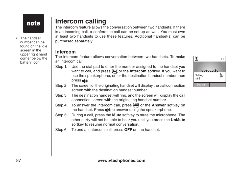 Intercom calling | VTech IP8300 User Manual | Page 92 / 118