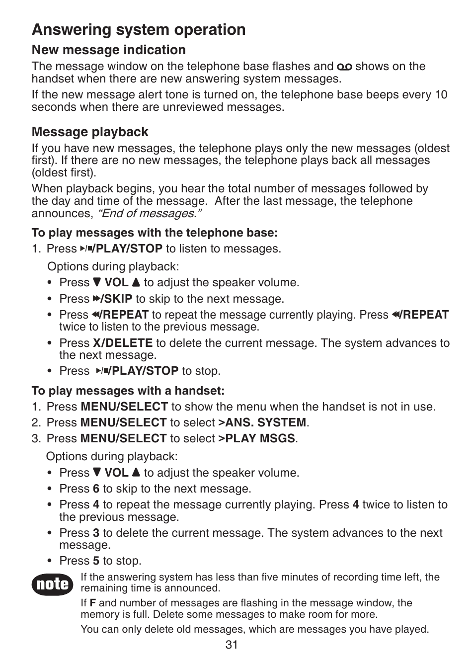 New message indication, Message playback, Answering system operation | VTech CS6229-5 User Manual | Page 35 / 61