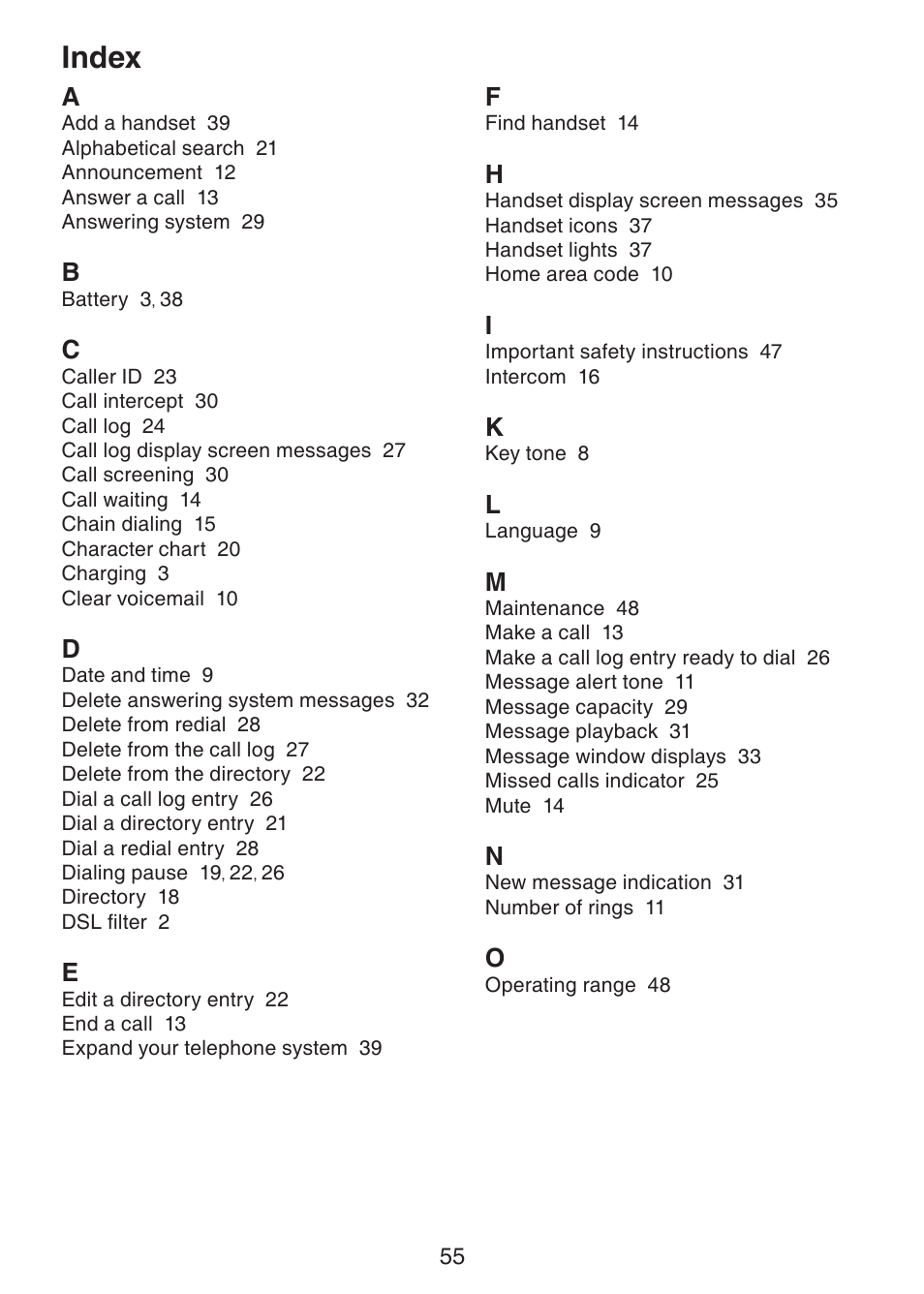 Index | VTech CS6229-5 User Manual | Page 59 / 61