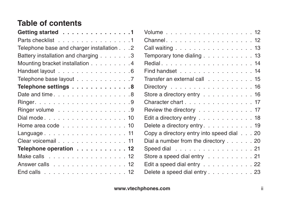 VTech CS5111-3 User Manual | Page 2 / 56