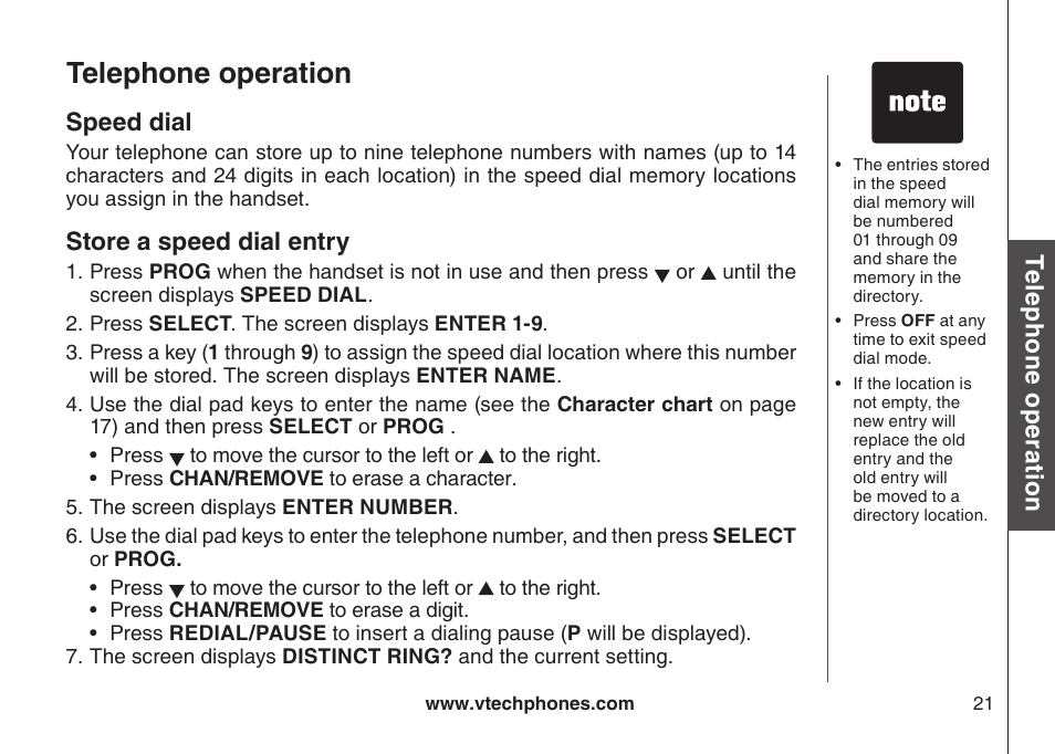 Speed dal, Store a speed dal entry, Telephone operation | Te le ph on e o pe ra tio n, Speed dial, Store a speed dial entry | VTech CS5111-3 User Manual | Page 24 / 56
