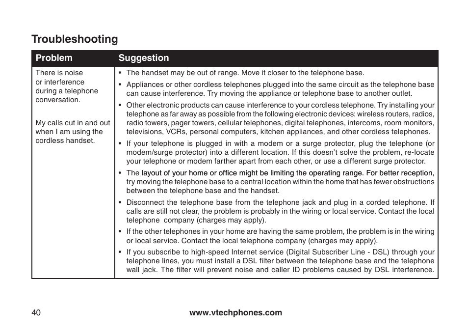 Troubleshooting | VTech CS5111-3 User Manual | Page 43 / 56