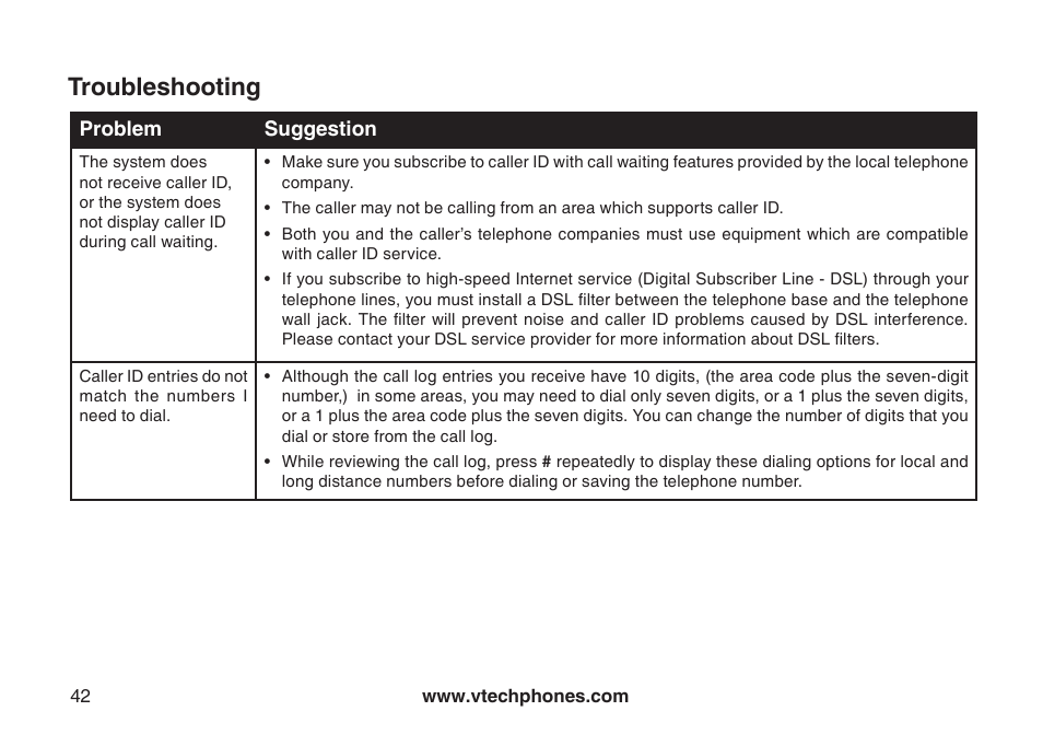 Troubleshooting | VTech CS5111-3 User Manual | Page 45 / 56