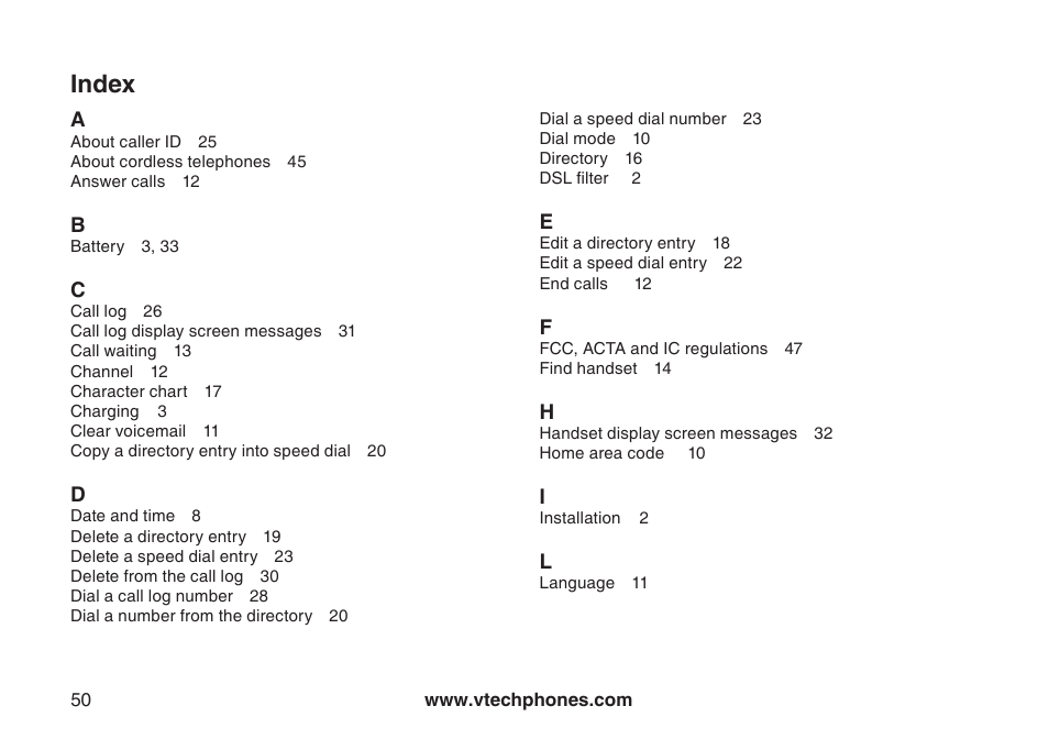Index | VTech CS5111-3 User Manual | Page 53 / 56