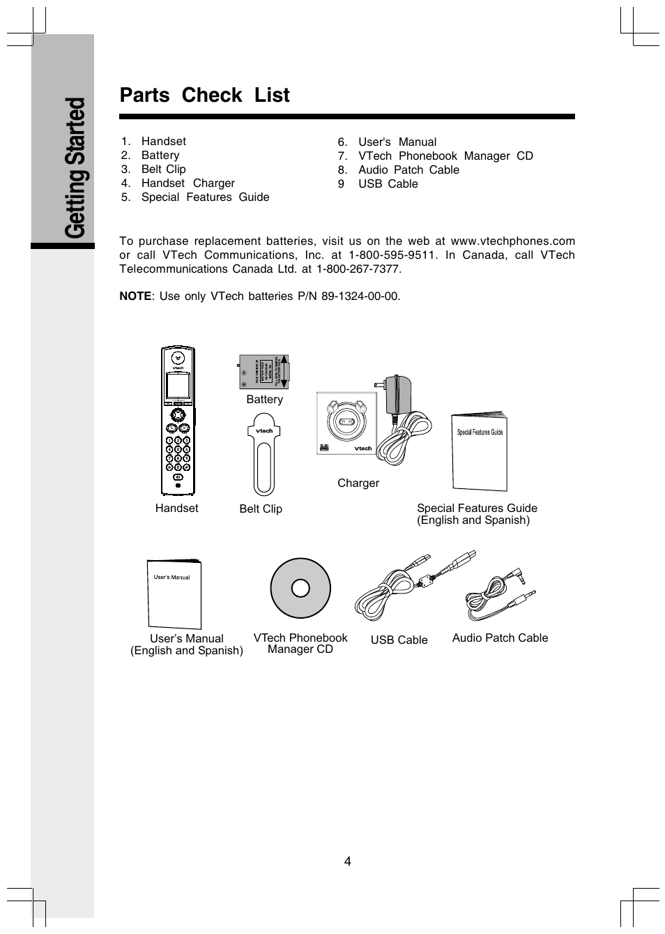 Parts check list, Getting s tarted | VTech I5808 User Manual | Page 26 / 44