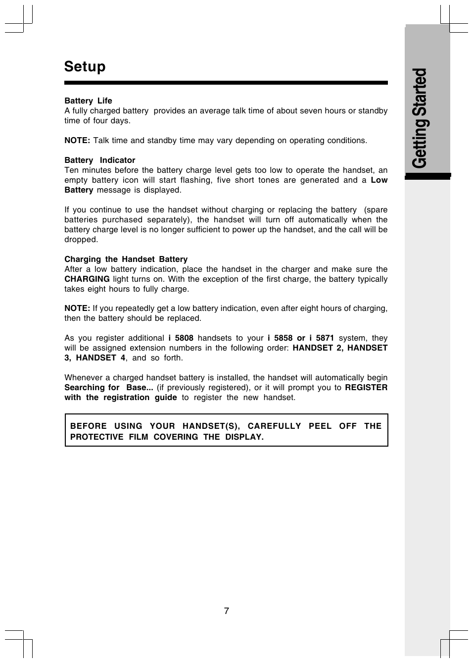 Getting s tarted, Setup | VTech I5808 User Manual | Page 29 / 44