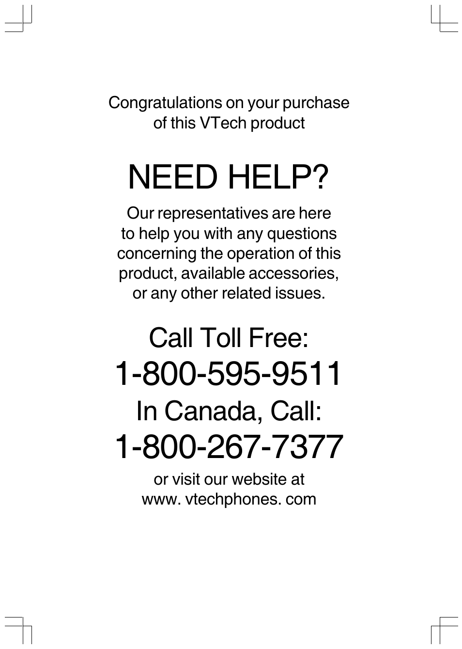 Need help, Call toll free | VTech I5808 User Manual | Page 44 / 44