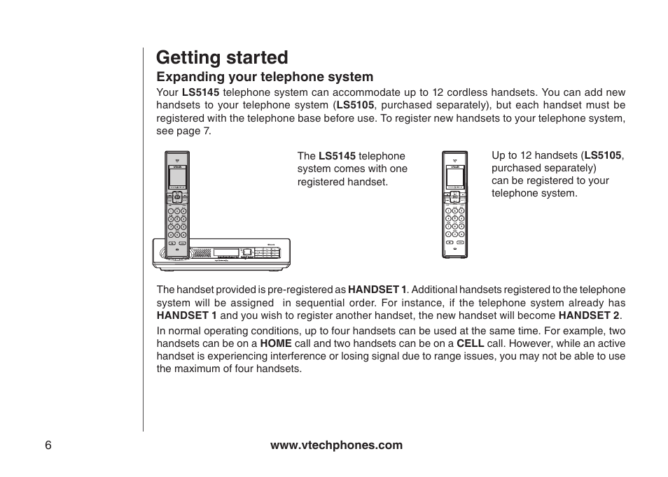 Expanding your telephone system, Expandng your telephone system, Getting started | VTech LS5145 User Manual | Page 10 / 128