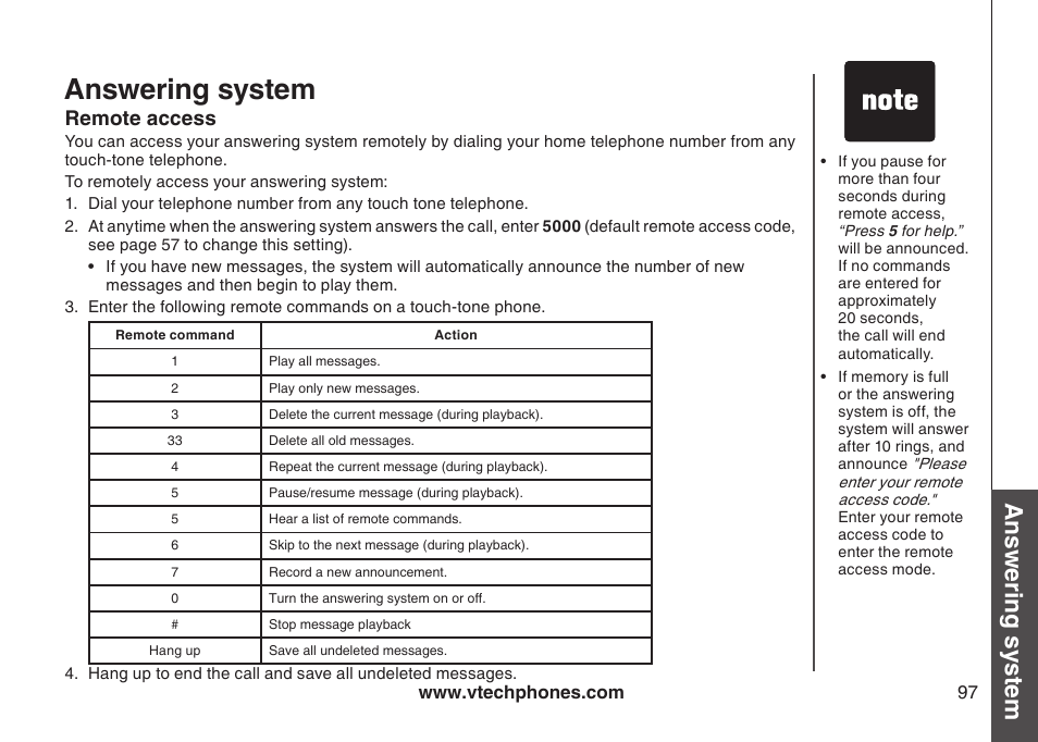 Call intercept, Record memo, Remote access | Answering system, Bas ic o pe ra tio n | VTech LS5145 User Manual | Page 101 / 128