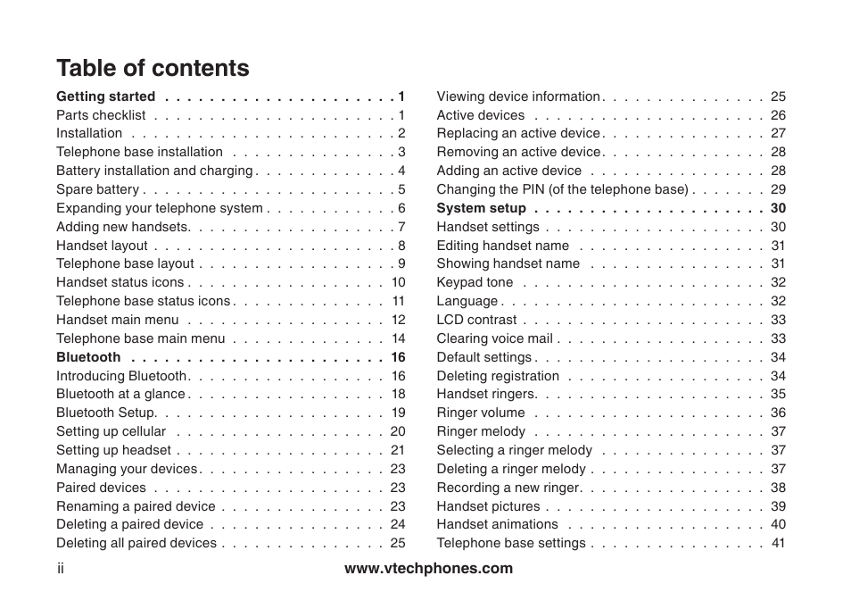 VTech LS5145 User Manual | Page 2 / 128