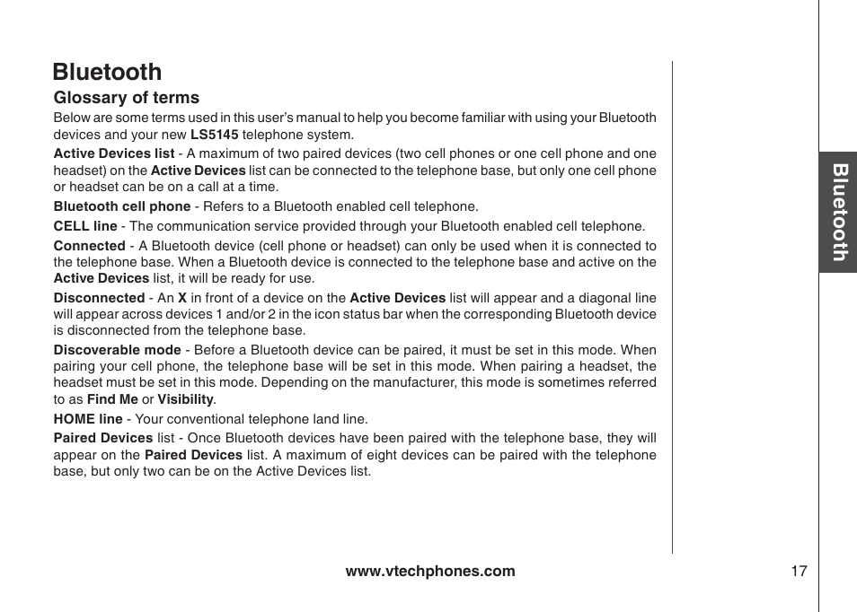 Bluetooth, Blu eto ot h | VTech LS5145 User Manual | Page 21 / 128