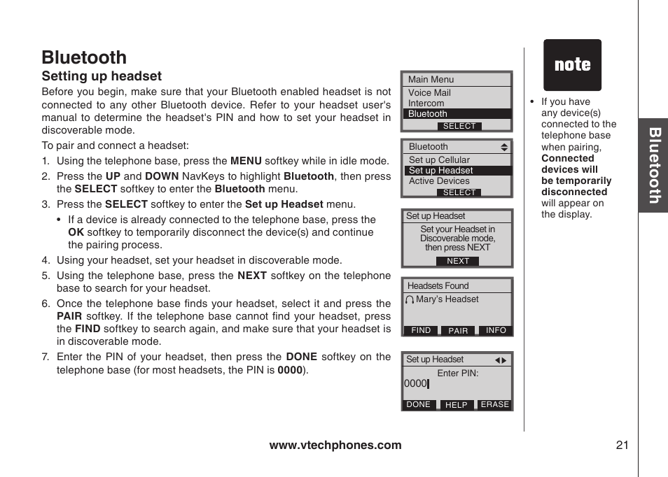 Set up headset, Settng up headset, Bluetooth | Blu eto ot h | VTech LS5145 User Manual | Page 25 / 128