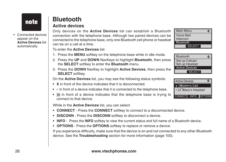 Active devices, Actve devces, Bluetooth | VTech LS5145 User Manual | Page 30 / 128