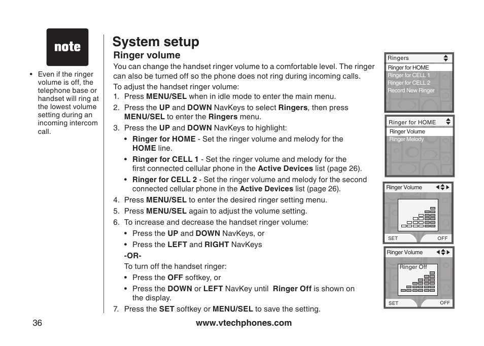 Handset ringers, Ringer volume, Rnger volume | System setup | VTech LS5145 User Manual | Page 40 / 128