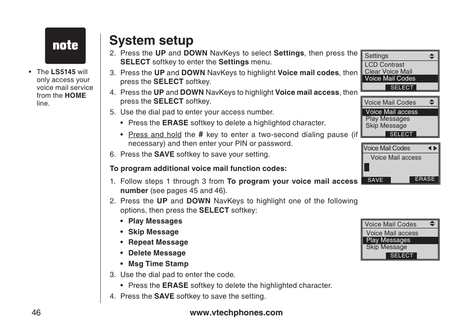 System setup | VTech LS5145 User Manual | Page 50 / 128