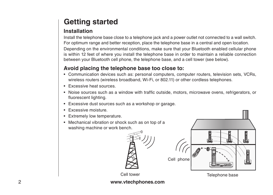 Installation setup, Installaton, Getting started | VTech LS5145 User Manual | Page 6 / 128